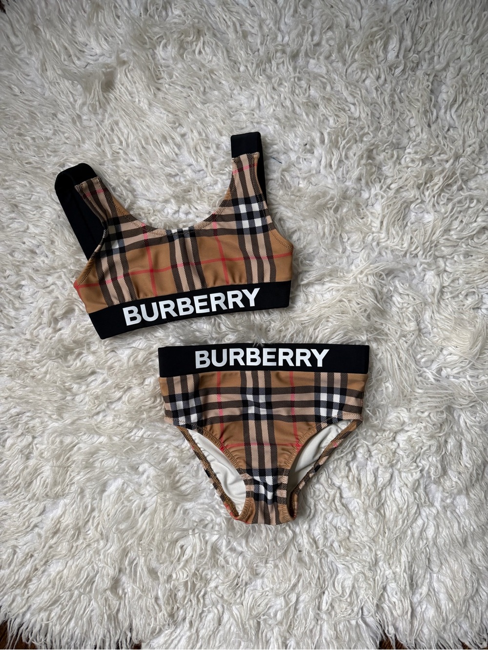 Burberry Beige Black Check Logo Two-Piece Bodysuit Set